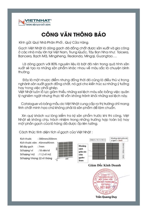 BÁO GIÁ GẠCH VIỆT NHẬT MỚI NHẤT NĂM 2023