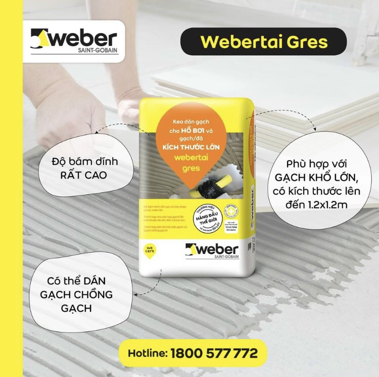 webertai gres Xám: Keo dán gạch cho HỒ BƠI và gạch/đá KÍCH THƯỚC LỚN