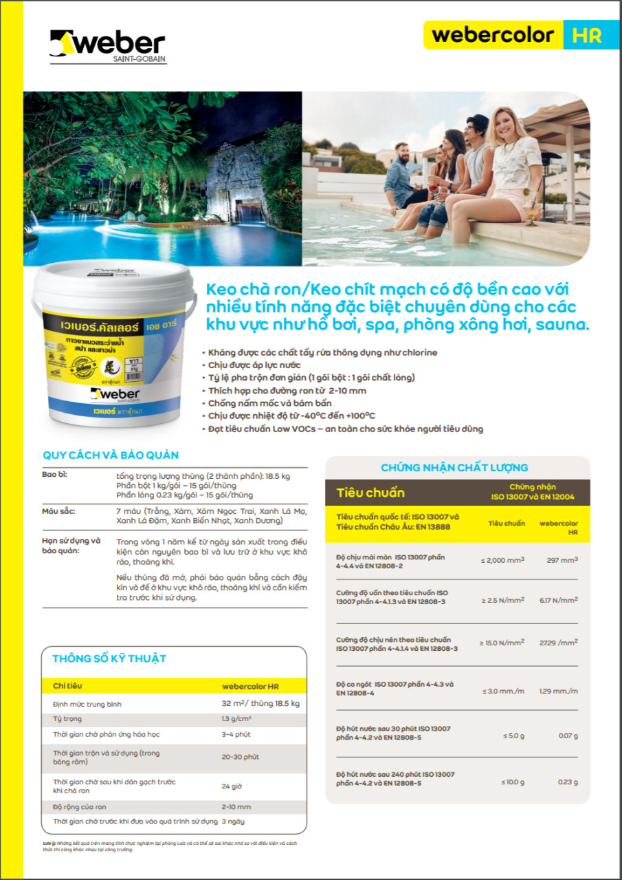 webercolor HR - Keo chà ron hồ bơi 2 thành phần gốc xi măng