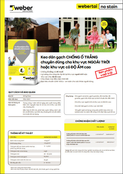 webertai no stain: Keo dán gạch CHỐNG Ố TRẮNG