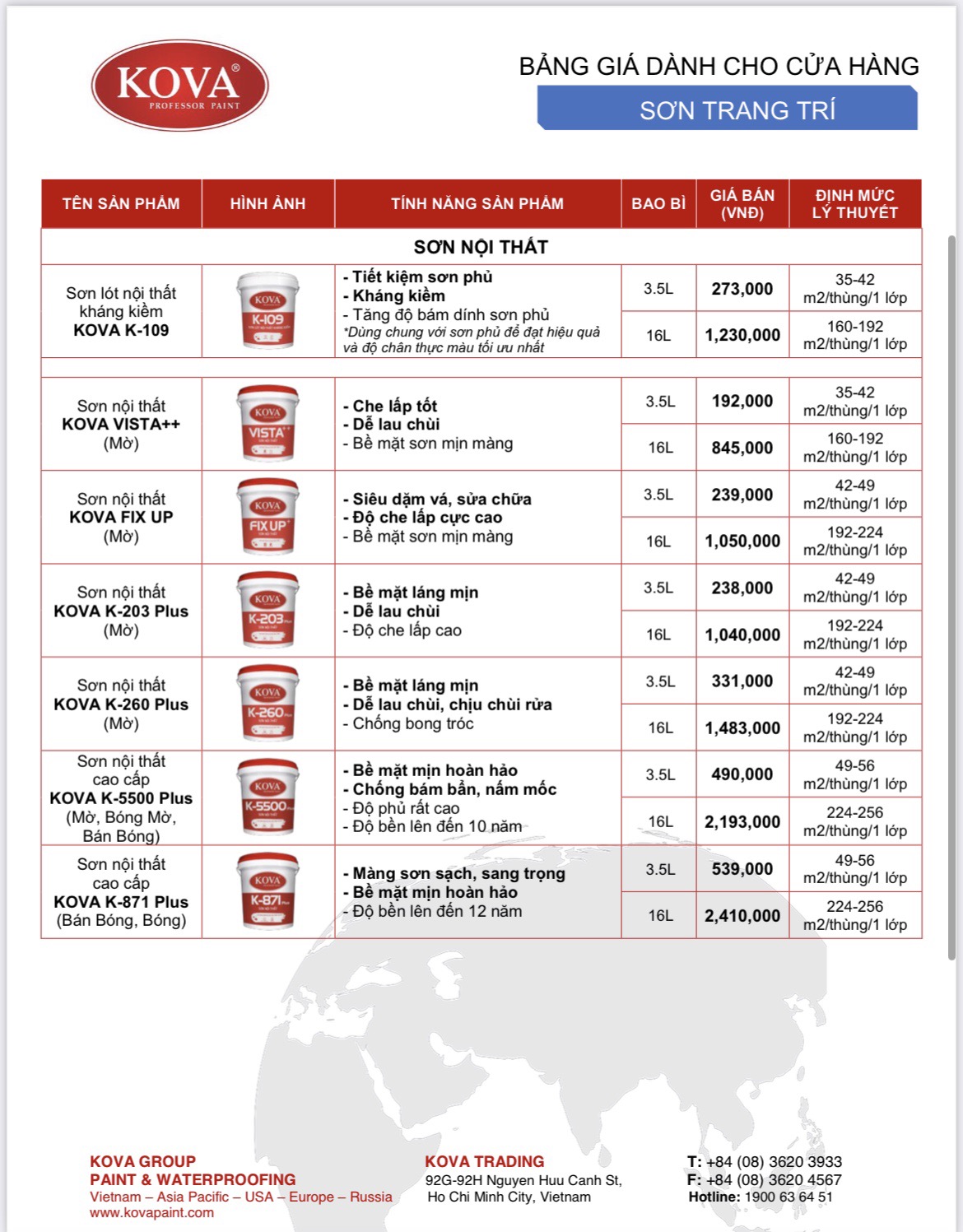 Sơn nội thất KOVA K-260 Plus 16 lít