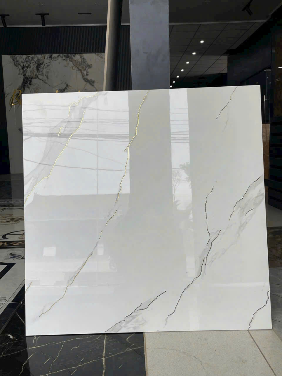 Gạch 1mx1m Khắc Kim Trắng Vân Mây